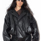 Vintage Oversize Faux Leather Blouson Bomber Black Jacket