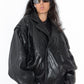 Vintage Oversize Faux Leather Blouson Bomber Black Jacket