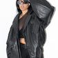 Vintage Oversize Faux Leather Blouson Bomber Black Jacket