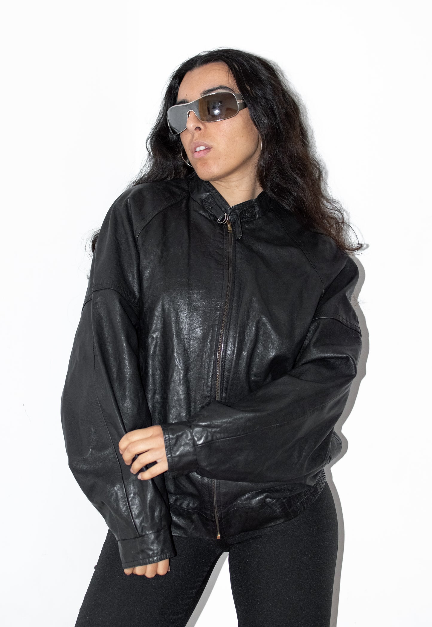 Vintage Zip Up Black Leather Blouson Biker Jacket