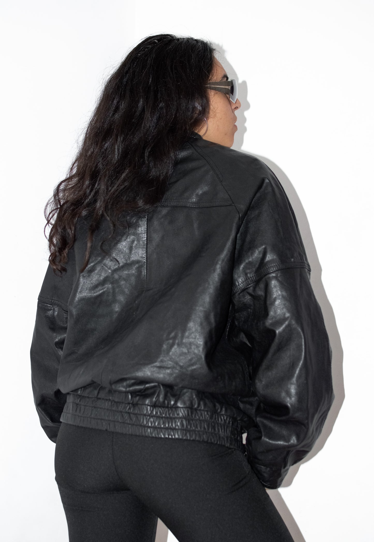 Vintage Zip Up Black Leather Blouson Biker Jacket