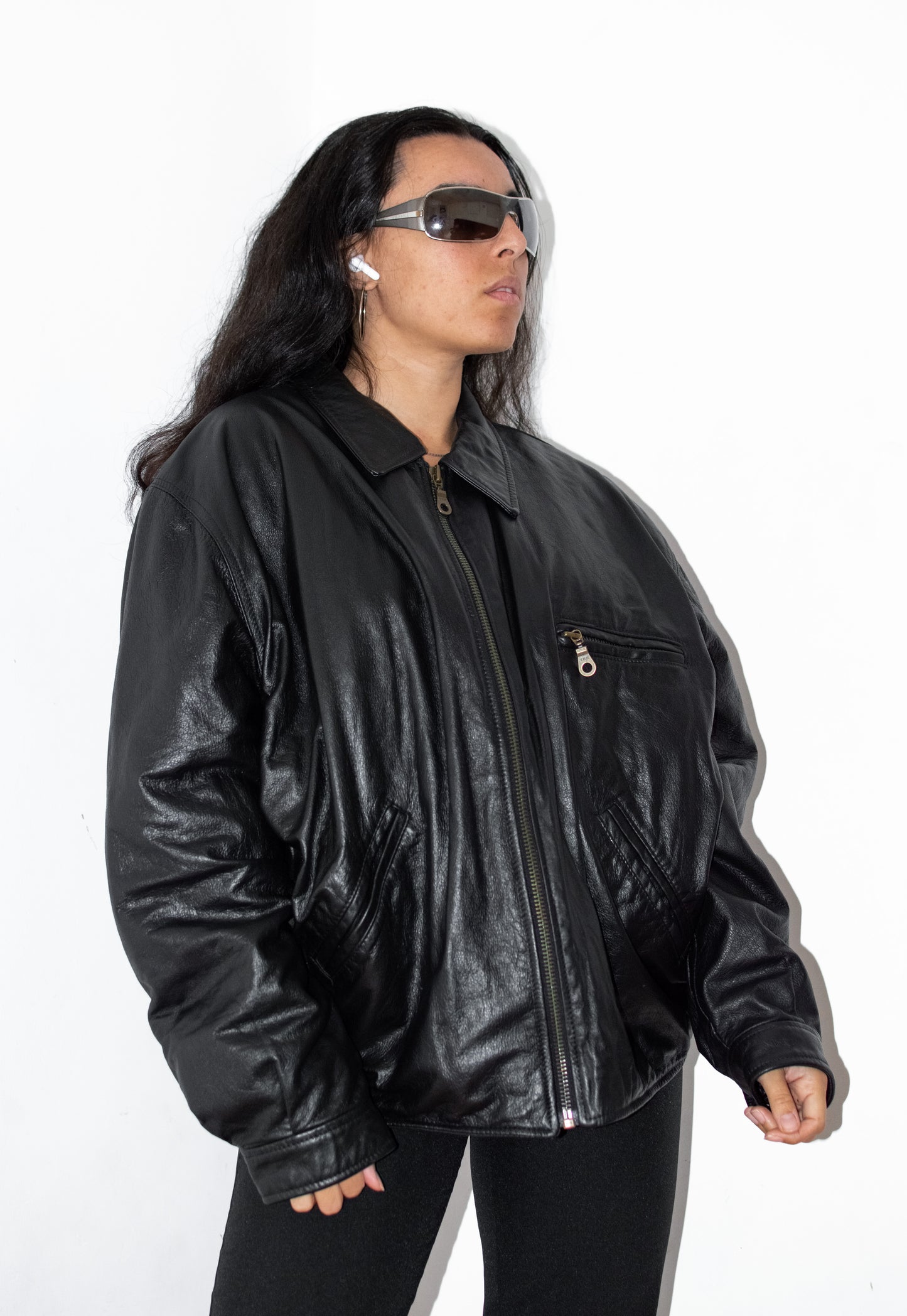 Vintage Zip Through Genuine Leather Bomber Jacket