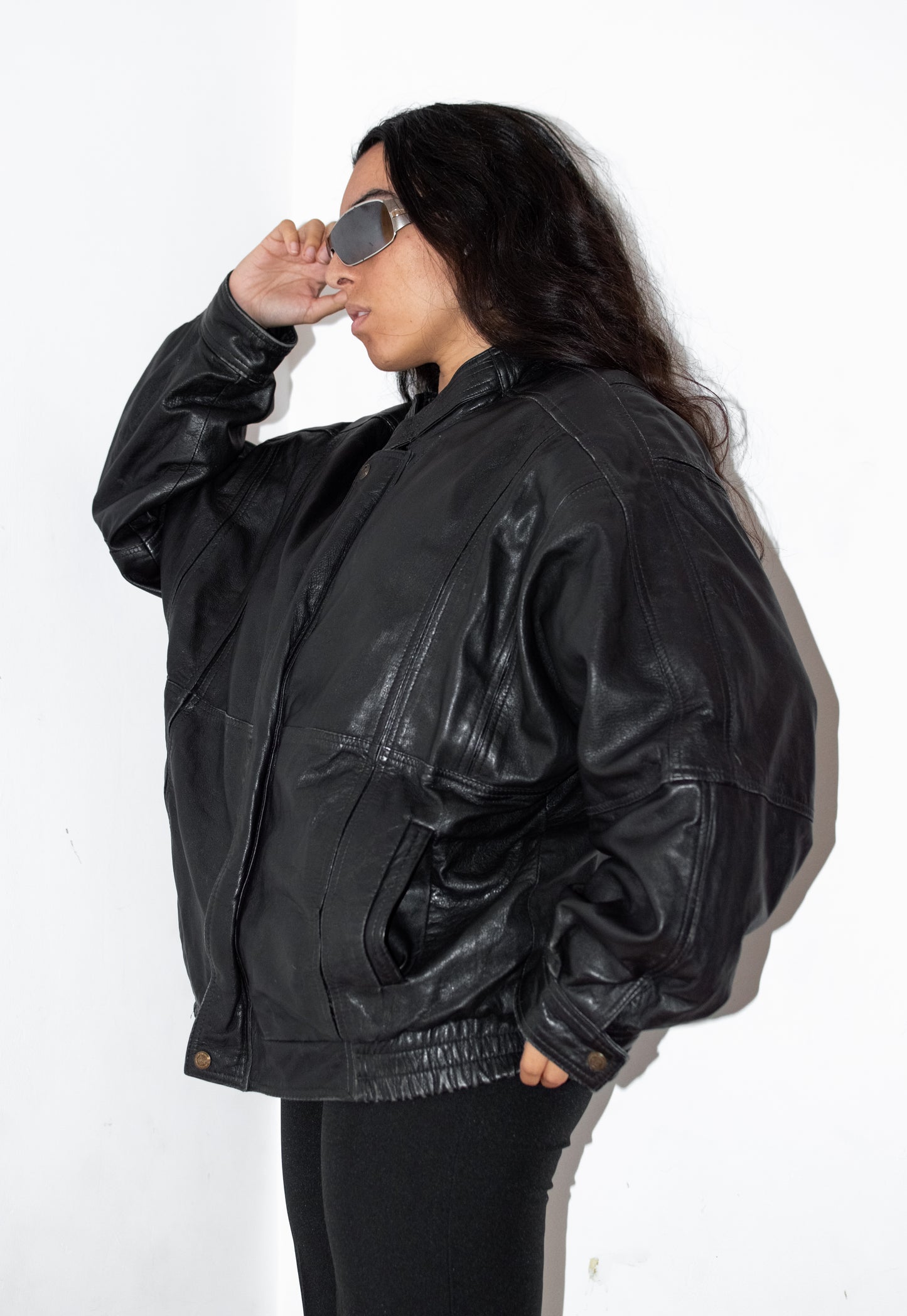 90s Vintage Black Real Leather Biker Jacket