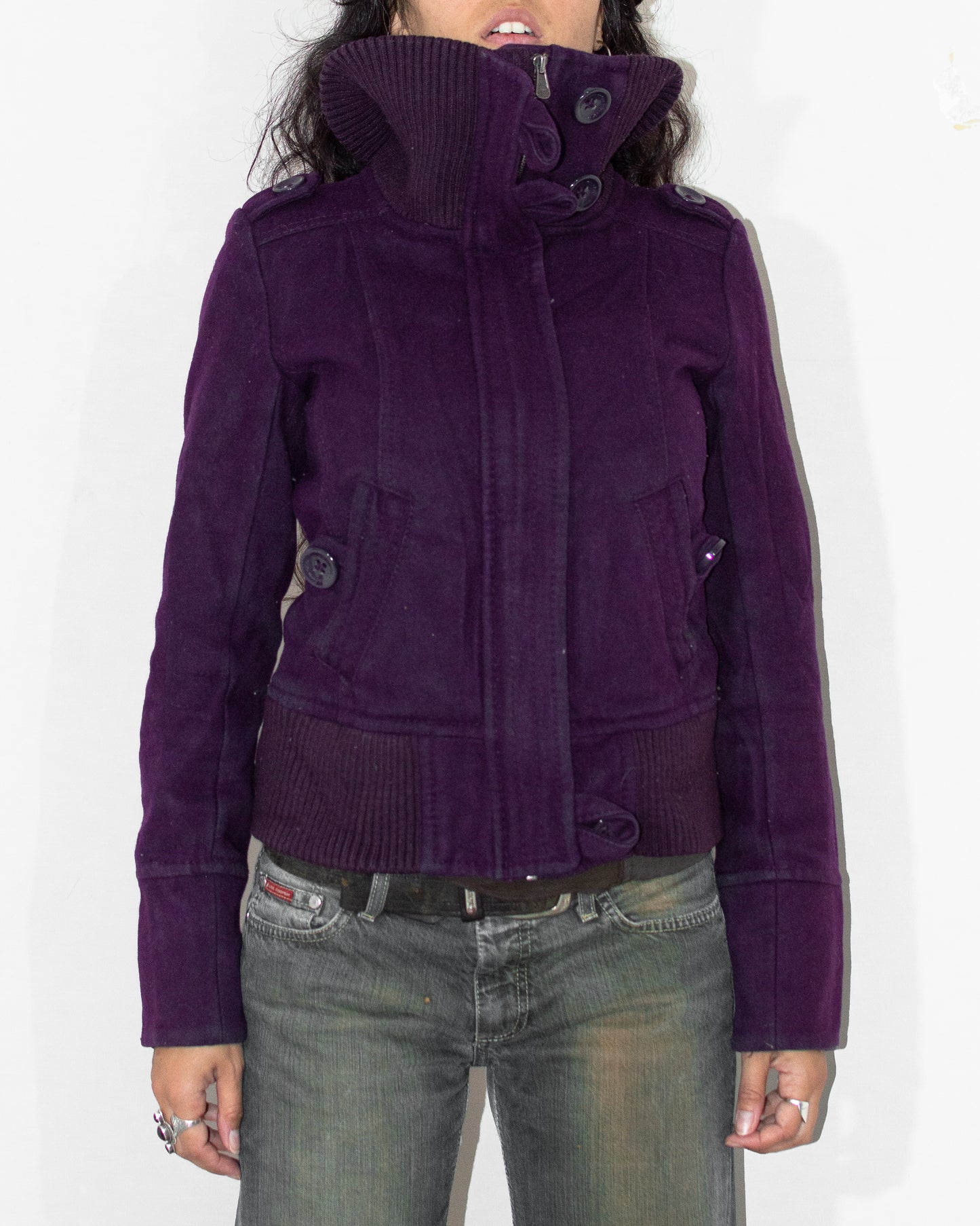 Vintage Y2k Purple Wool Zip Through Jacket  - Size M