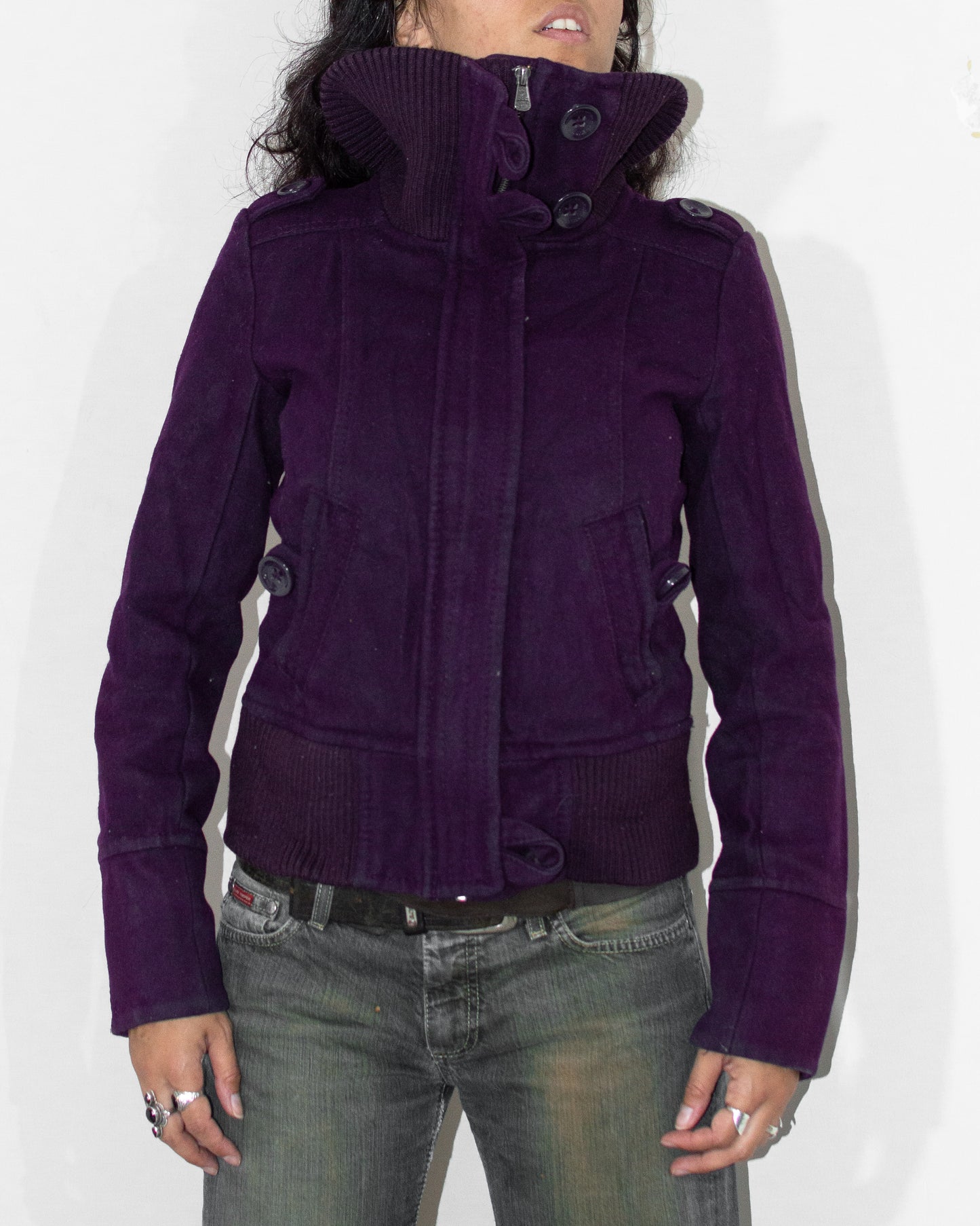 Vintage Y2k Purple Wool Zip Through Jacket  - Size M