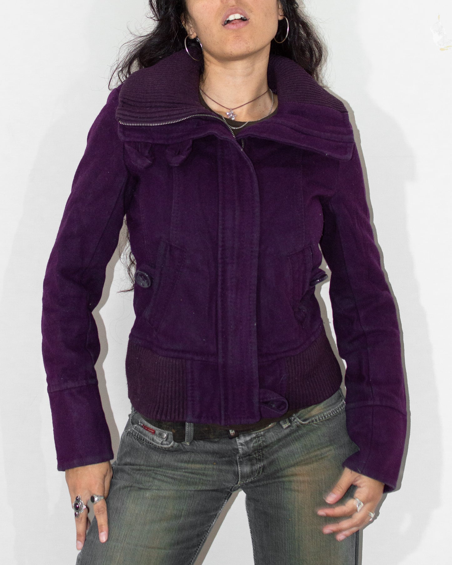 Vintage Y2k Purple Wool Zip Through Jacket  - Size M