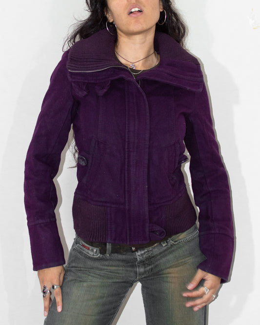 Vintage Y2k Purple Wool Zip Through Jacket  - Size M