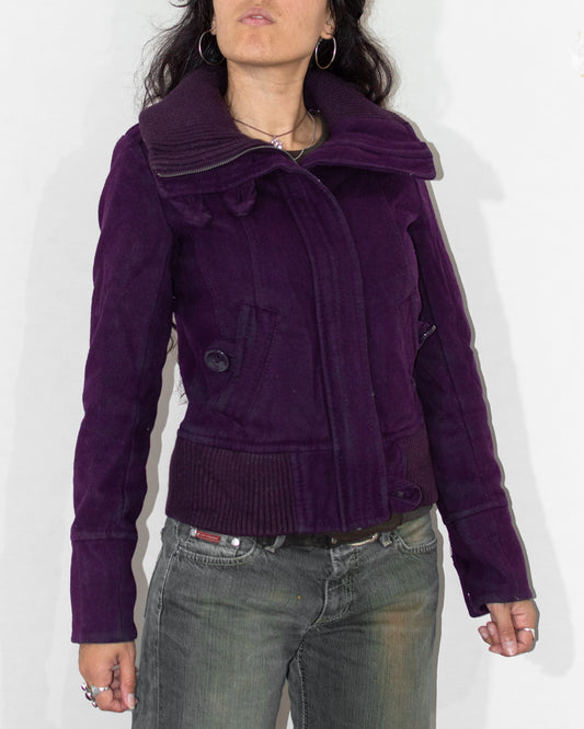 Vintage Y2k Purple Wool Zip Through Jacket  - Size M