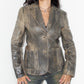 Y2k Vintage Faded Genuine Leather Single Breast Blazer - Size M