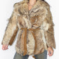 Vintage 90s Double Breast Beige Real Fur Hippie Jacket - Size M