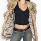 Vintage 90s Double Breast Beige Real Fur Hippie Jacket - Size M