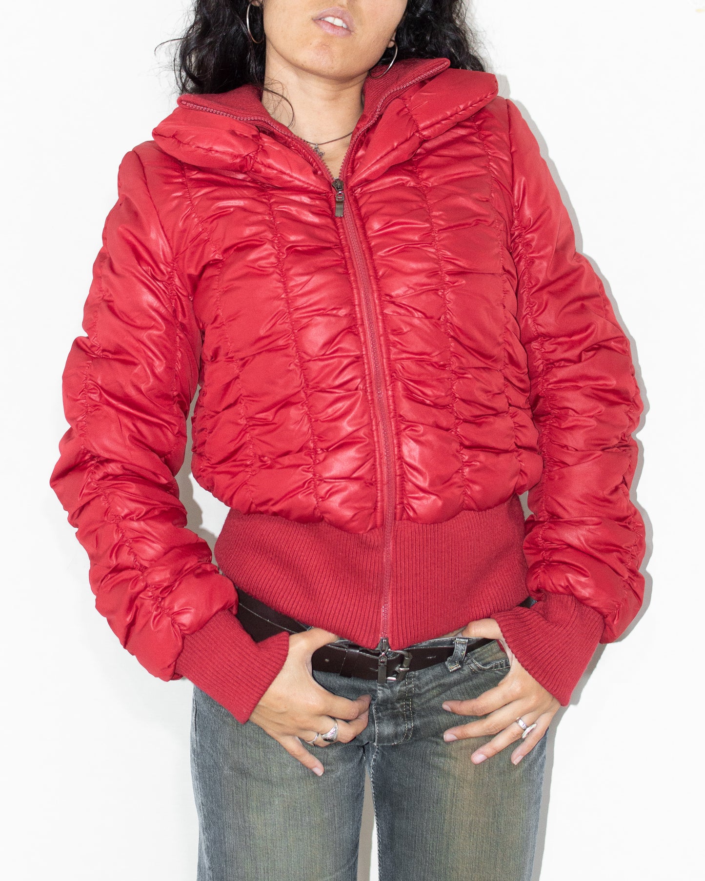 Y2k Vintage Double Zip Red Quilted Puffer Jacket - Size XL