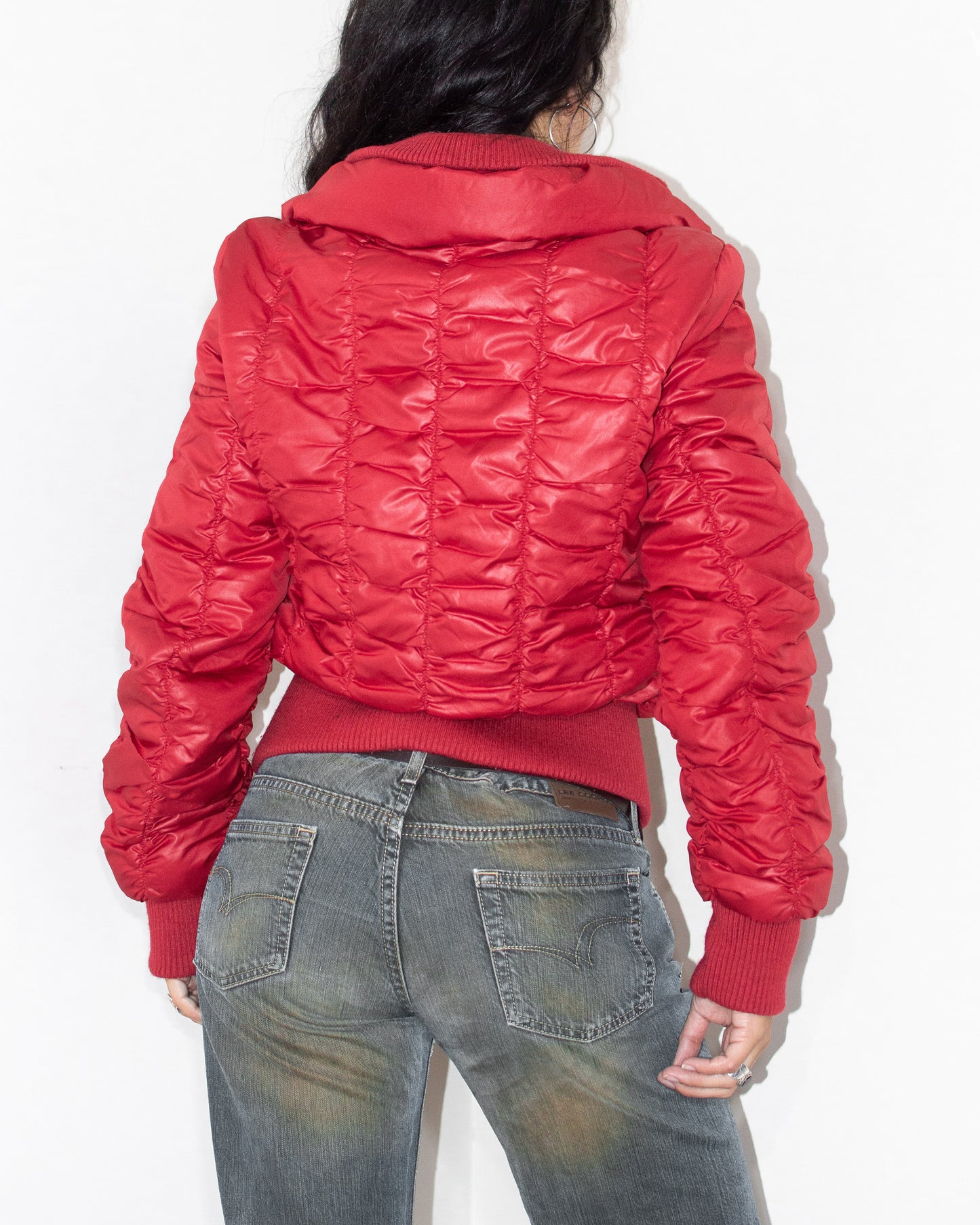 Y2k Vintage Double Zip Red Quilted Puffer Jacket - Size XL