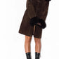 Vintage 90s Pig Leather and Sheep Fur Trim Brown Coat - Size M