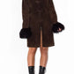 Vintage 90s Pig Leather and Sheep Fur Trim Brown Coat - Size M