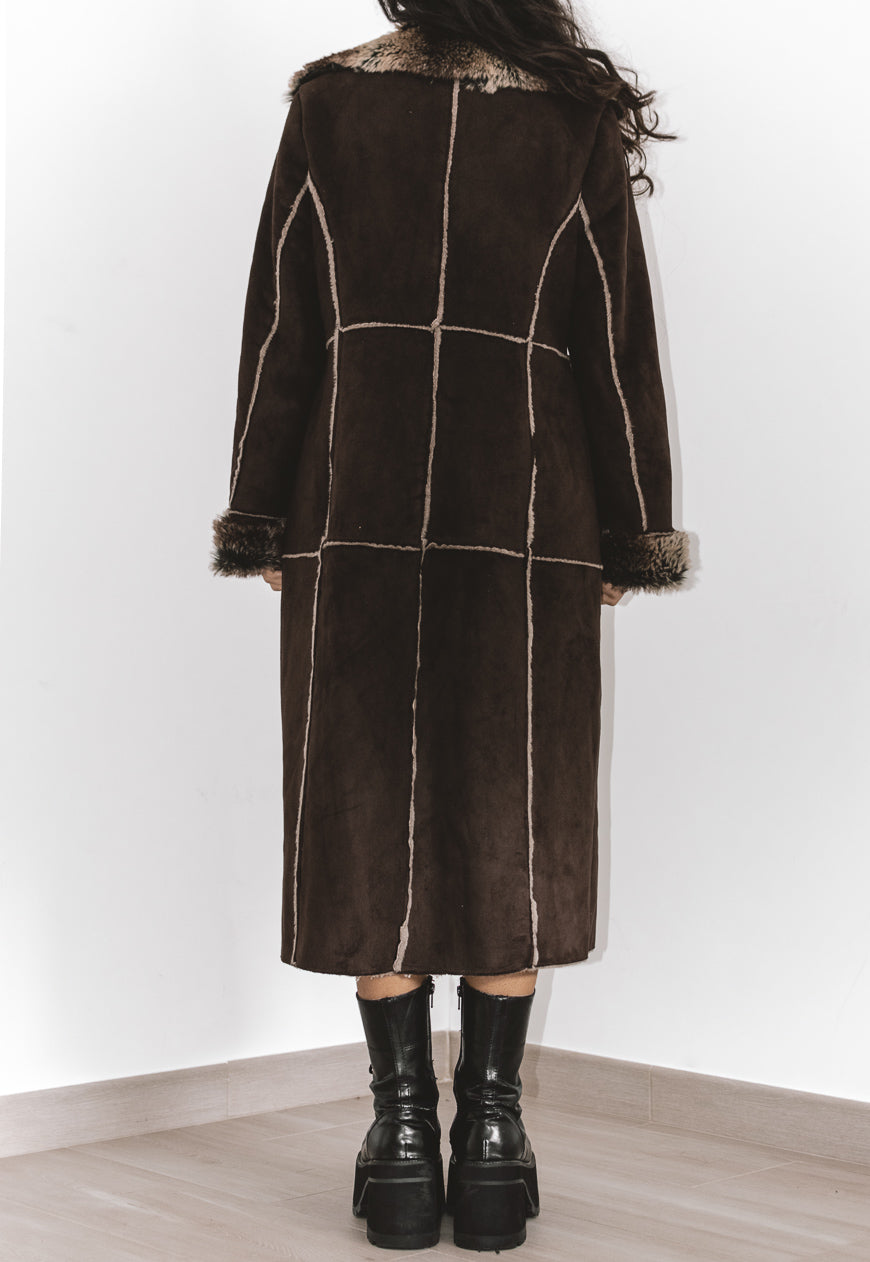 Y2K  Long Brown Faux Fur Afghan Coat