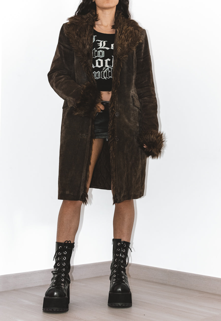 Vintage Faux Fur Leather Afghan Coat