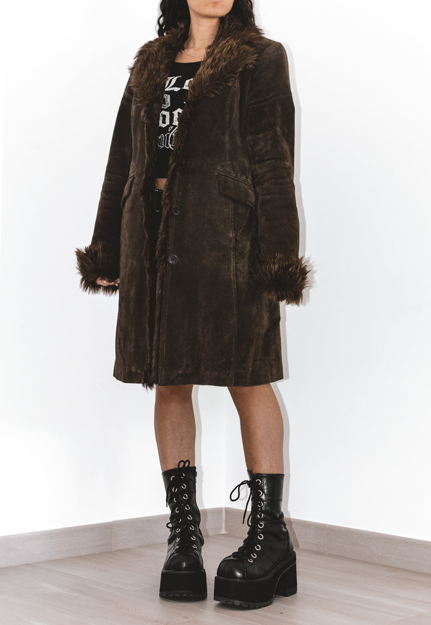 Vintage Faux Fur Leather Afghan Coat