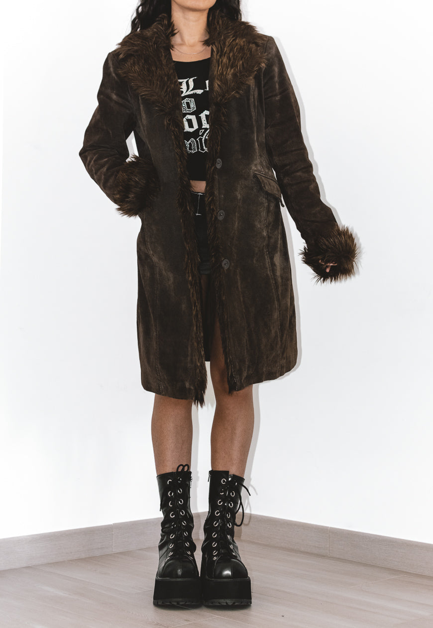 Vintage Faux Fur Leather Afghan Coat