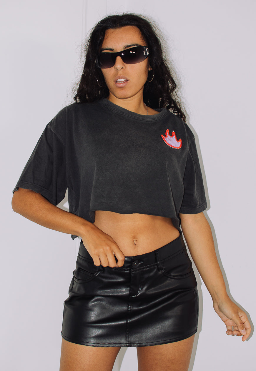 Vintage Y2K Reworked Embroidered Fire Crop Top