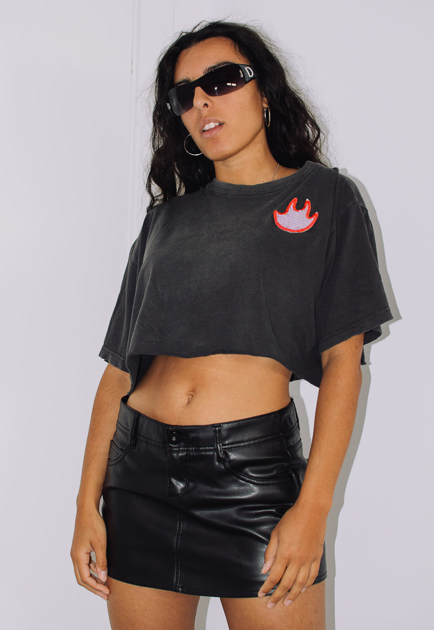 Vintage Y2K Reworked Embroidered Fire Crop Top