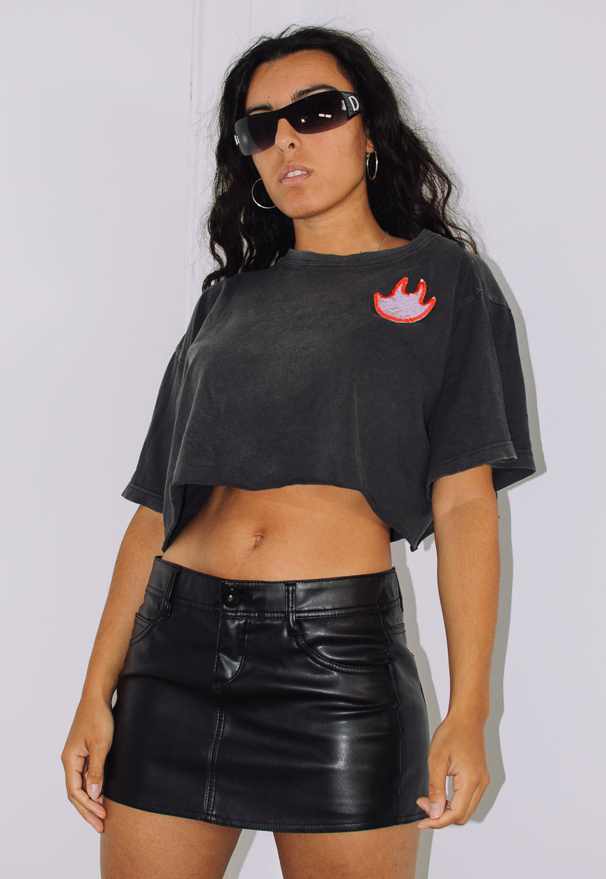 Vintage Y2K Reworked Embroidered Fire Crop Top