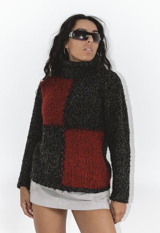 Vintage Y2k Patchwork Chunky Turtleneck Wool Sweater