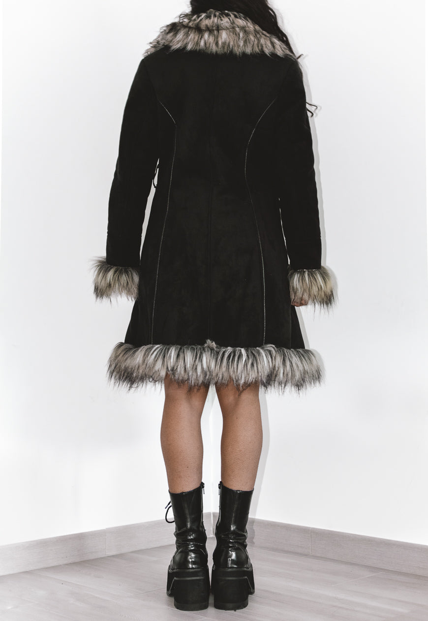 Y2k Fluffy Black Faux Fur Afghan Coat