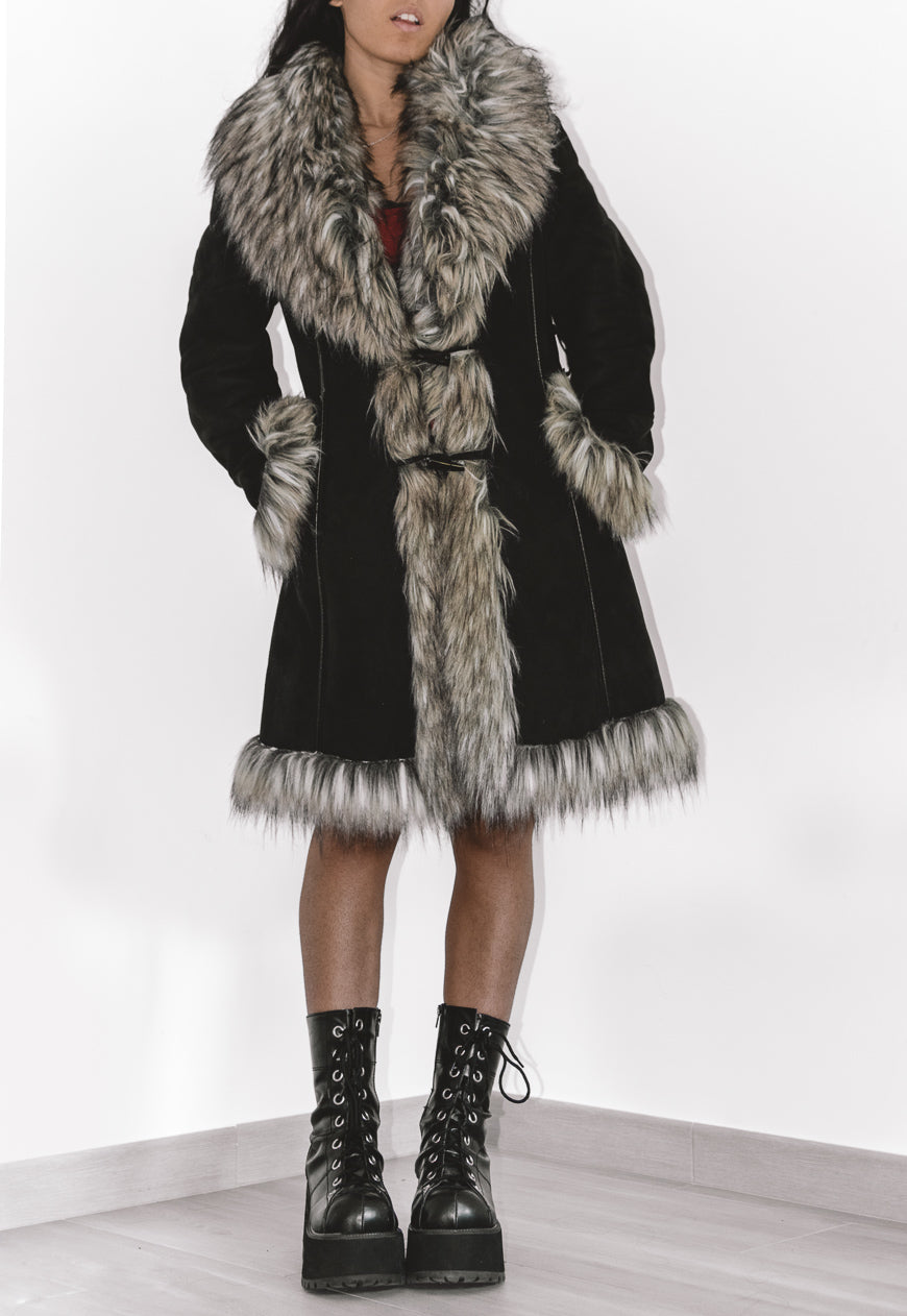 Y2k Fluffy Black Faux Fur Afghan Coat