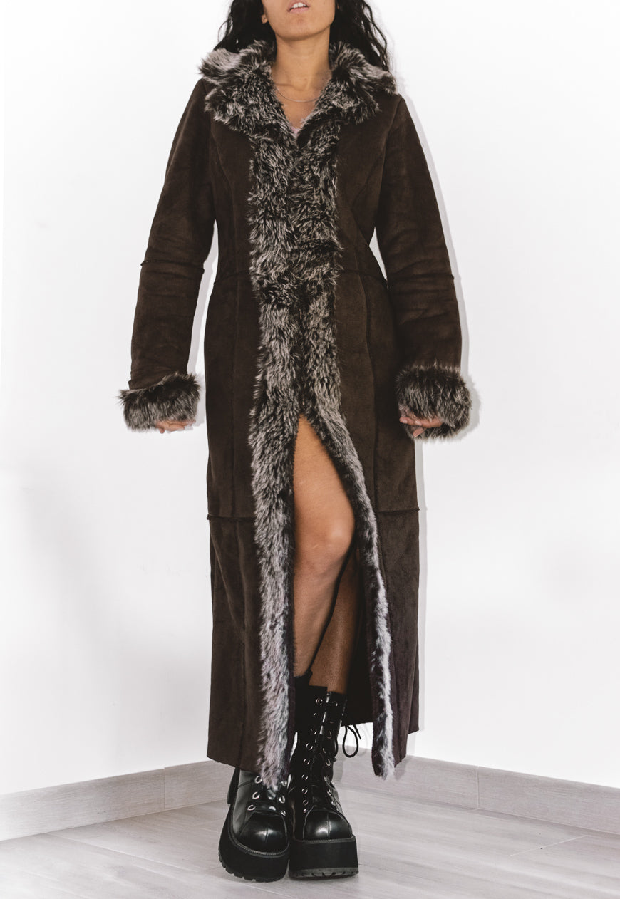 Vintage longline Faux Fur Trim Afghan Coat