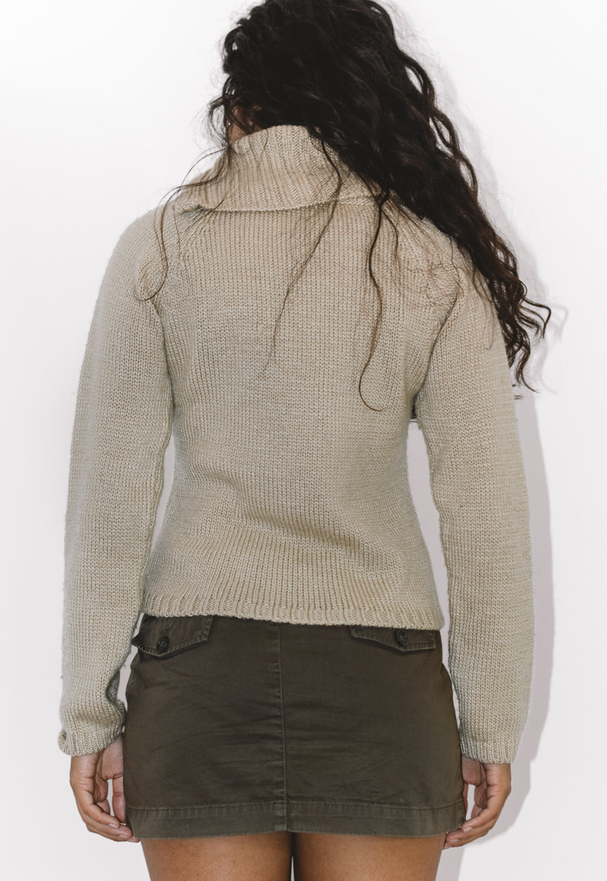 Vintage 90s Beige Turtleneck Wool Chunky Jumper