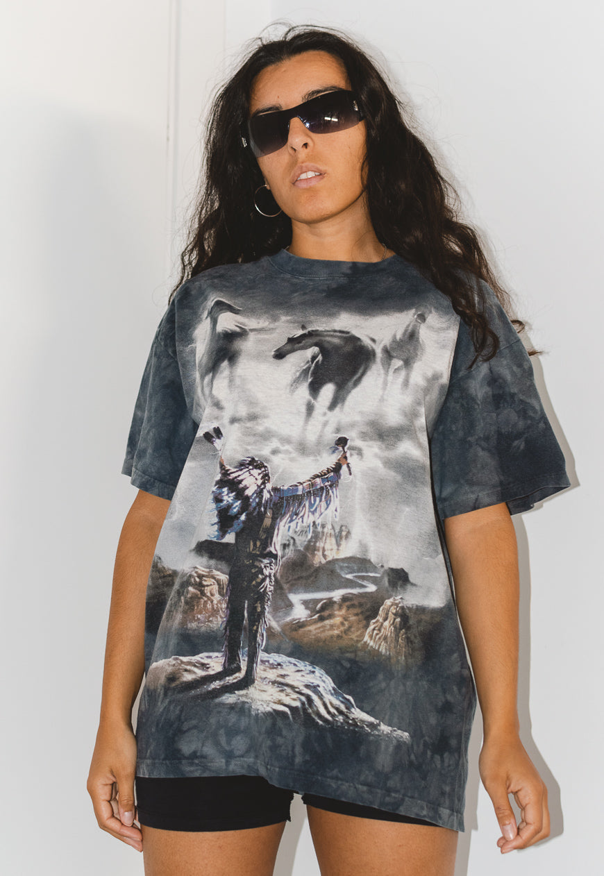 Vintage 90s Tie Dye Amerindian Printed Graphic Tshirt