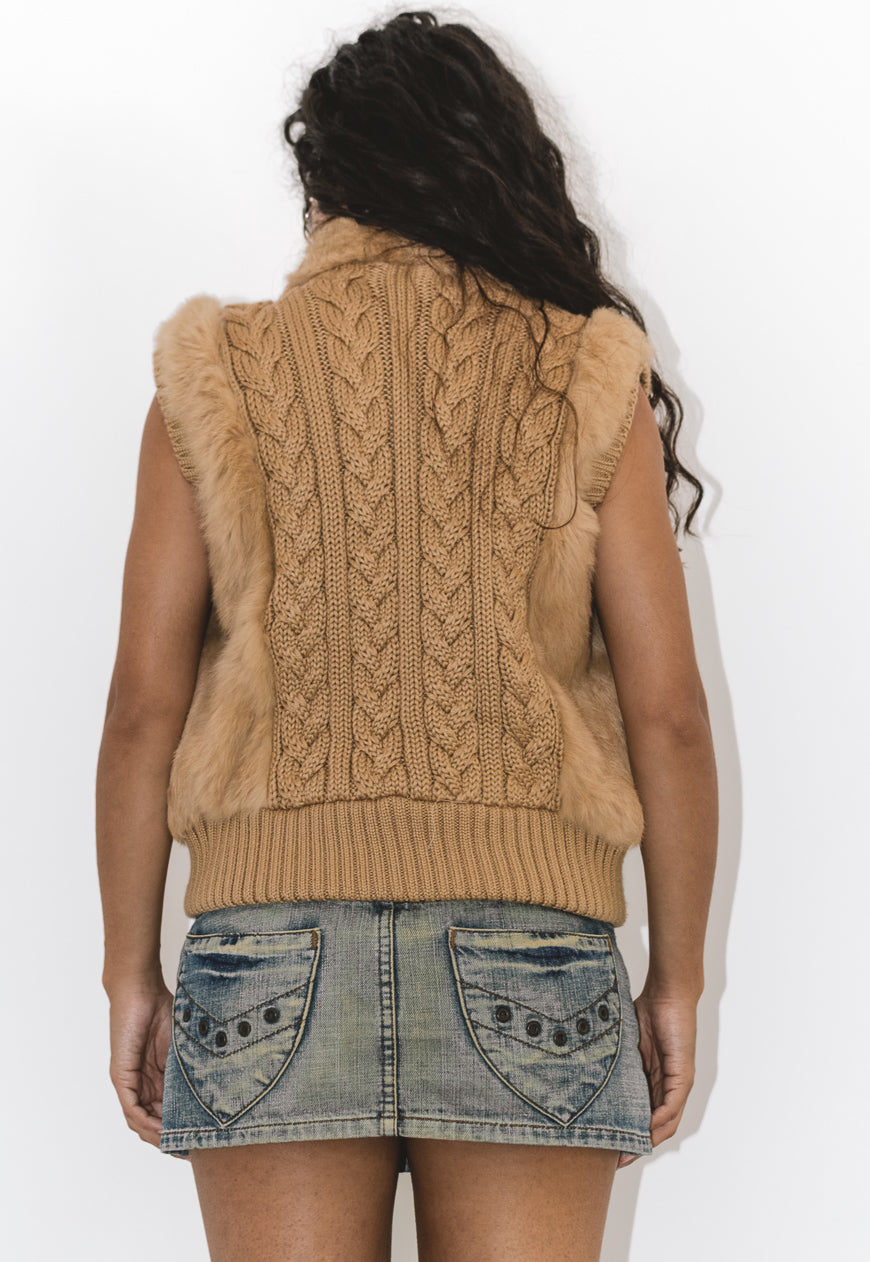 Vintage Y2k Fur Vest in Beige