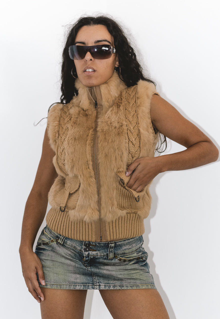 Vintage Y2k Fur Vest in Beige