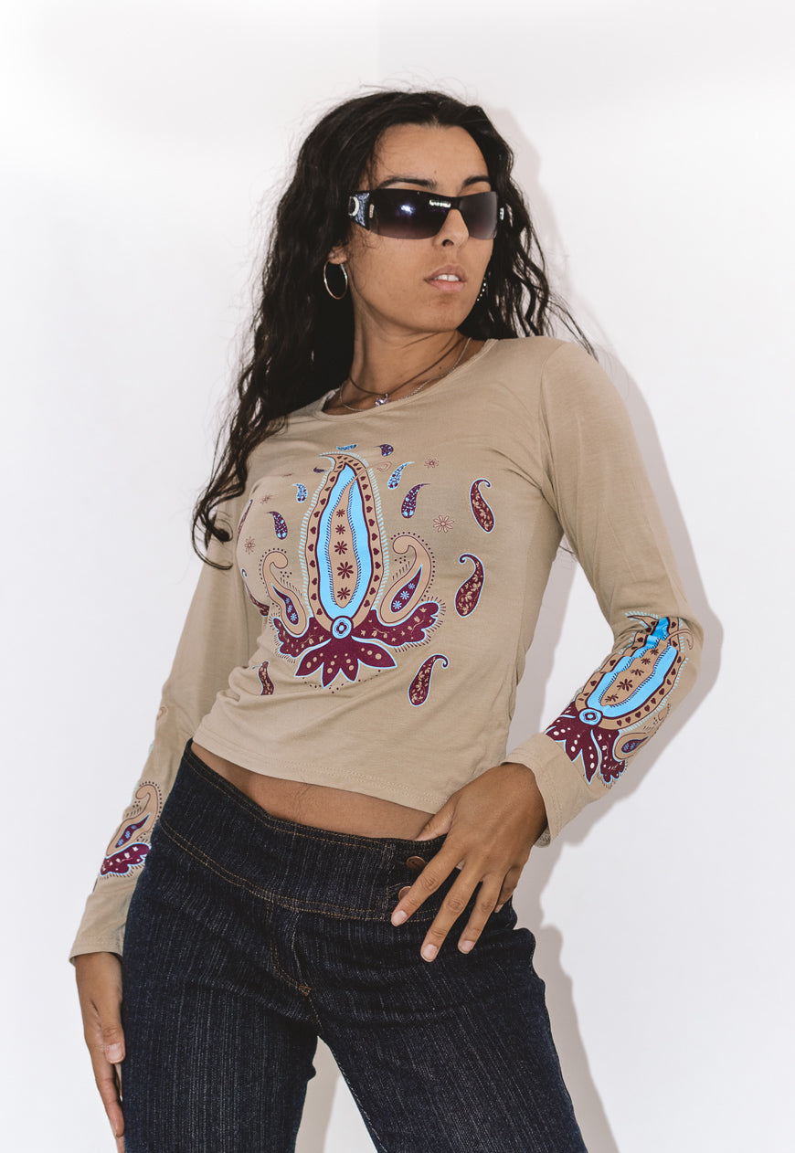 Vintage Y2K Paisley Printed Long Sleeves Tshirt