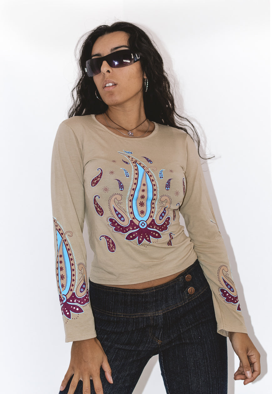 Vintage Y2K Paisley Printed Long Sleeves Tshirt