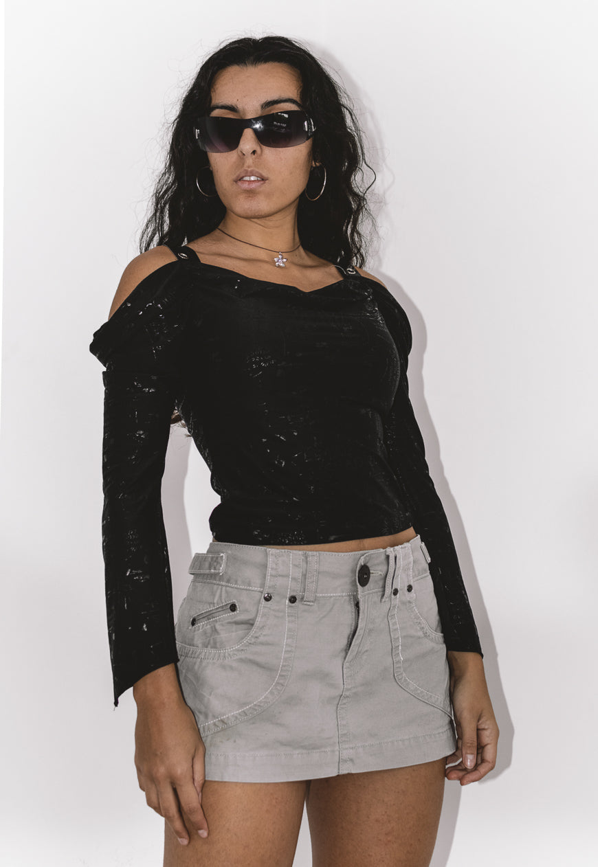 Vintage Y2K Grunge Cowl Neck Print Top