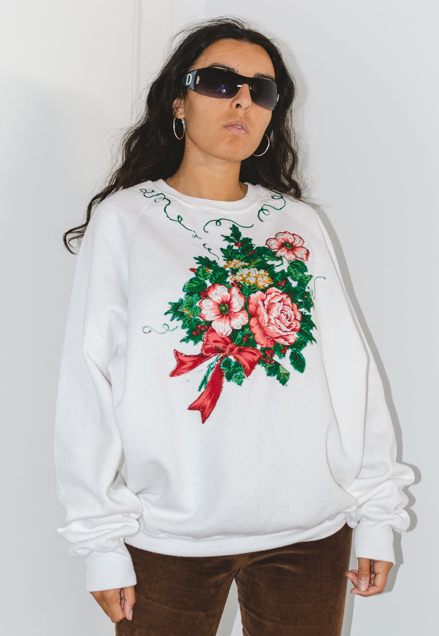 Vintage 90s Floral Graphic Lee Sweatshirt in White