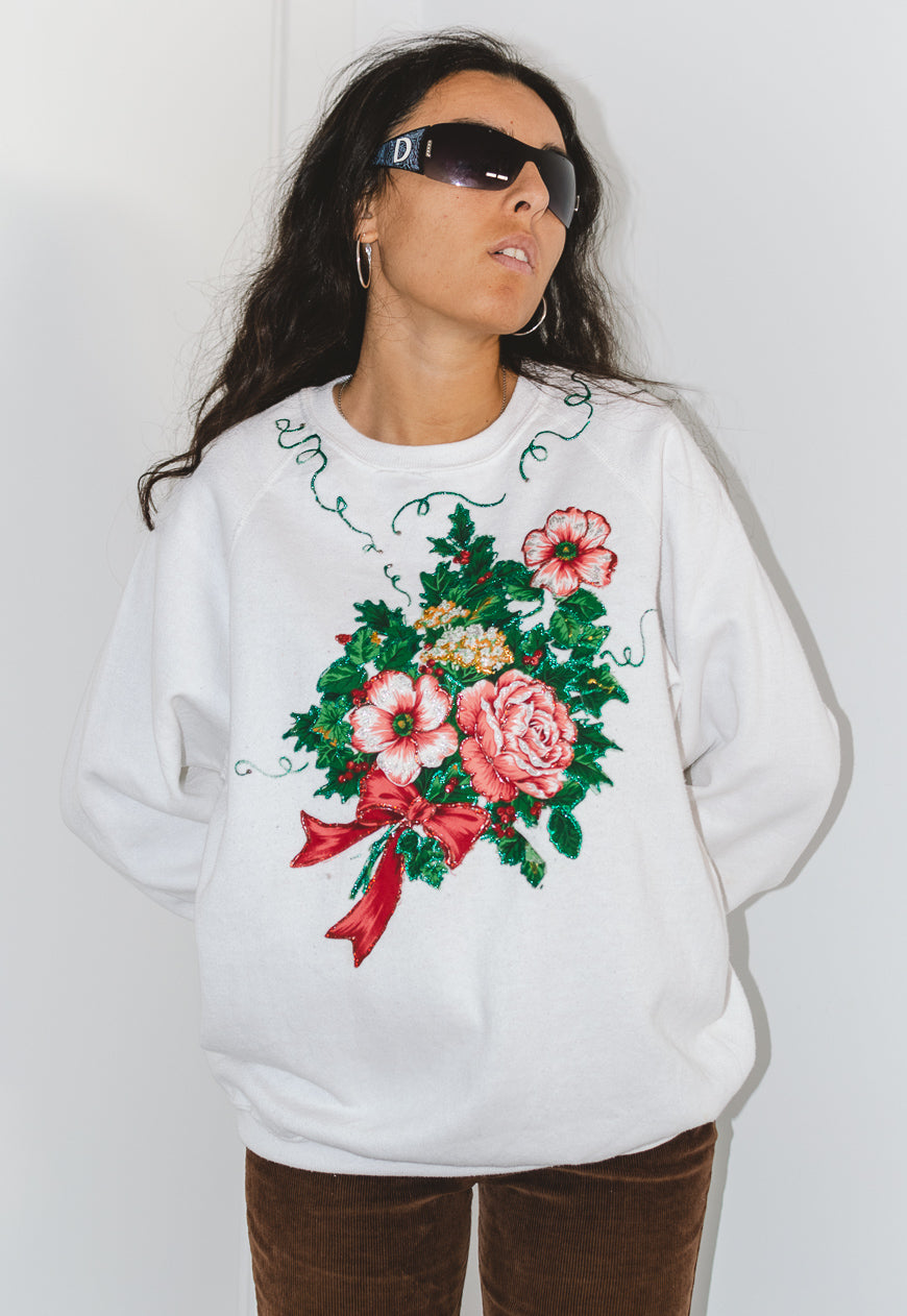 Vintage 90s Floral Graphic Lee Sweatshirt in White