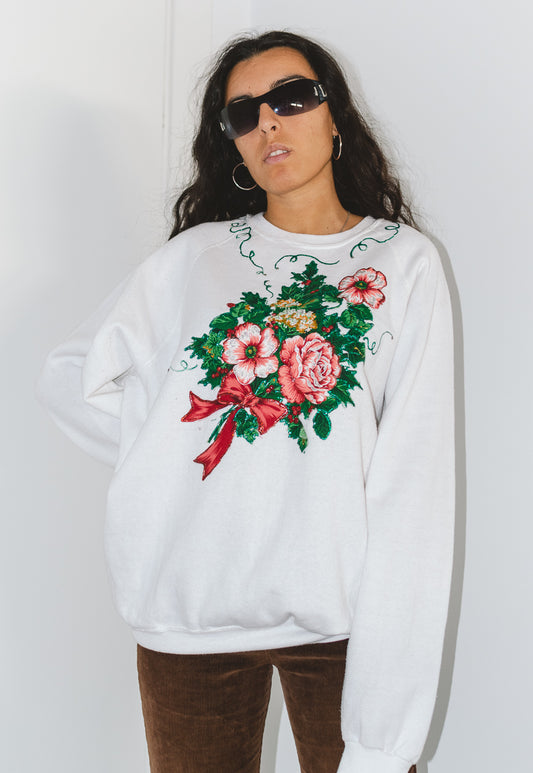 Vintage 90s Floral Graphic Lee Sweatshirt in White