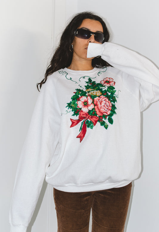 Vintage 90s Floral Graphic Lee Sweatshirt in White