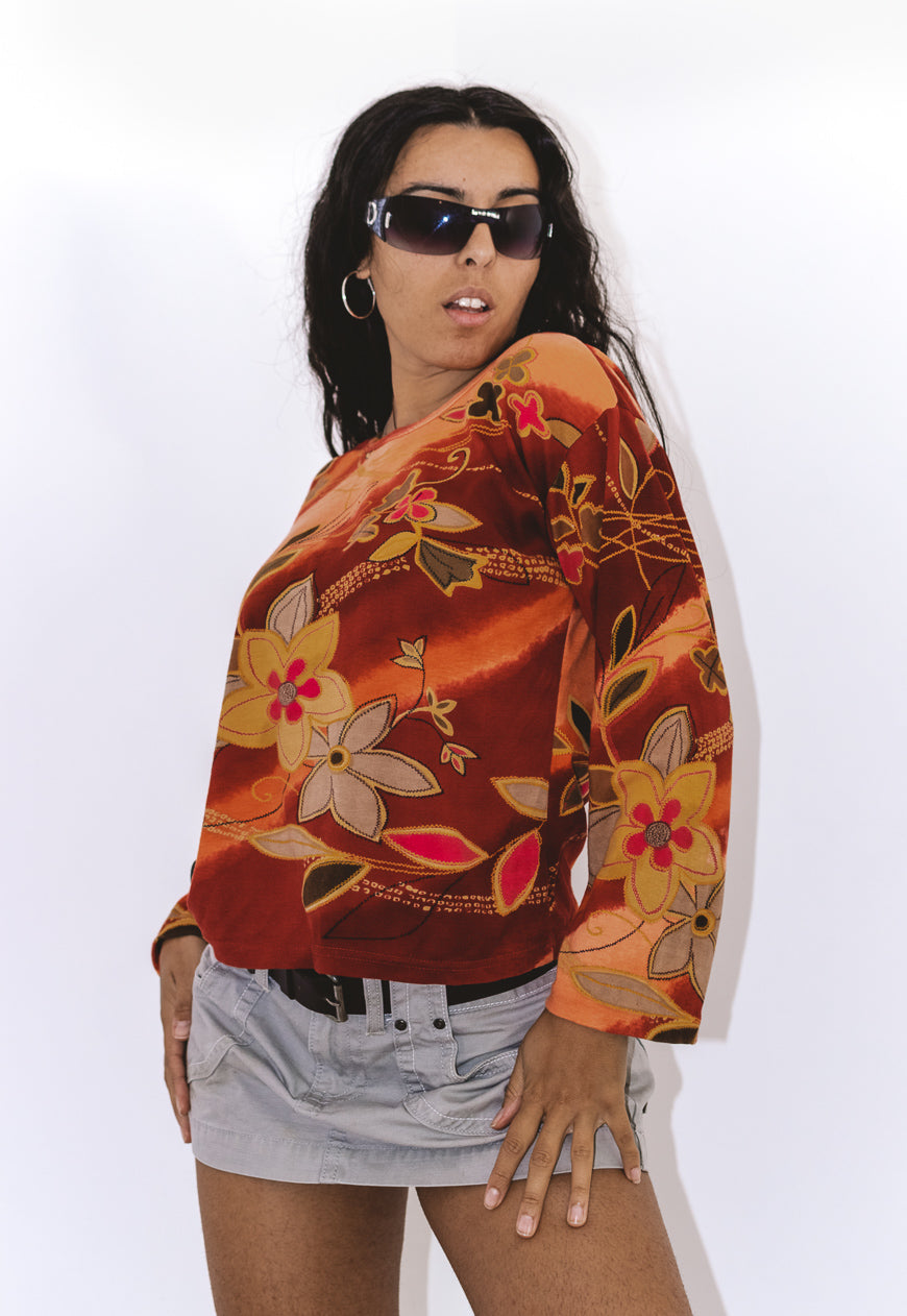 Vintage Long Sleeves Graphic Floral Tshirt