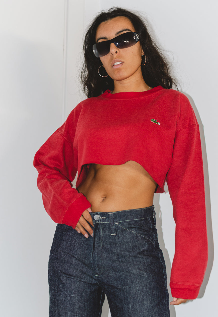 Vintage 90s Lacoste Embroidered Cropped Sweatshirt