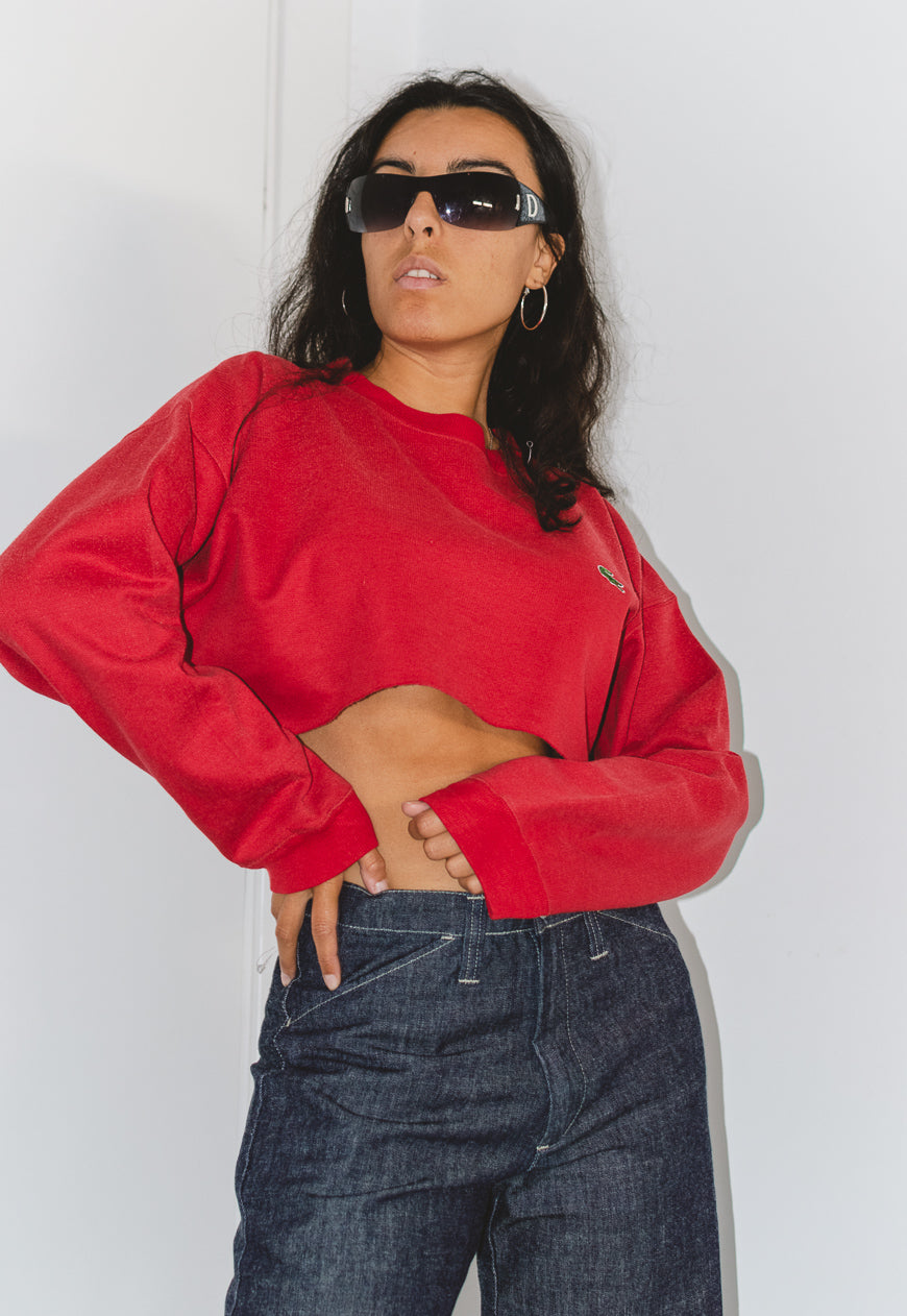 Vintage 90s Lacoste Embroidered Cropped Sweatshirt