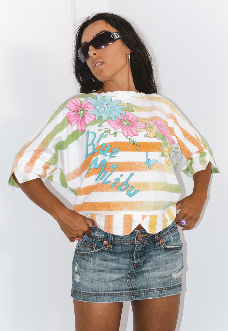 Vintage 80s Striped Hibiscus Graphic Sweatshirt