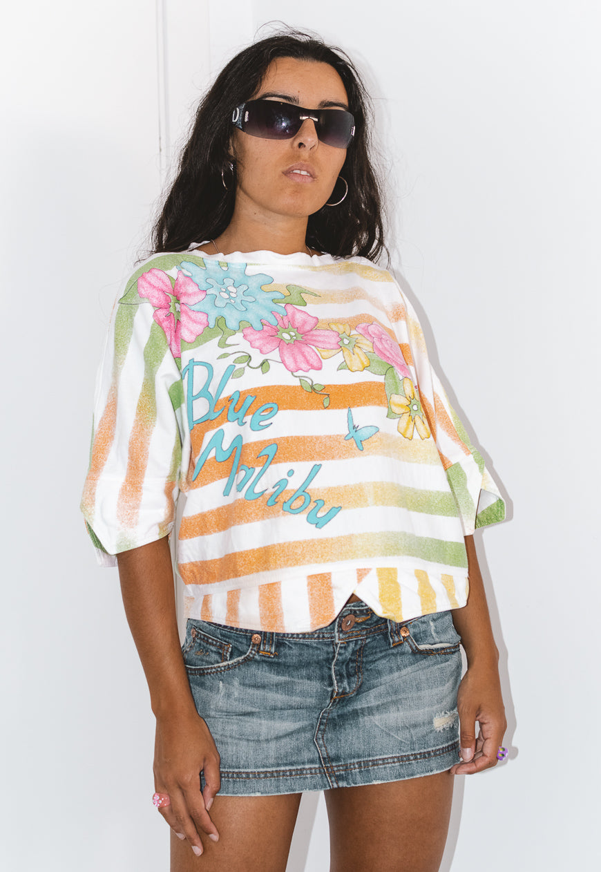 Vintage 80s Striped Hibiscus Graphic Sweatshirt