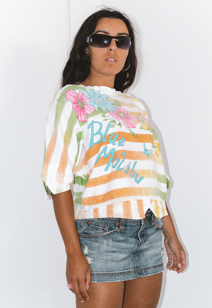 Vintage 80s Striped Hibiscus Graphic Sweatshirt