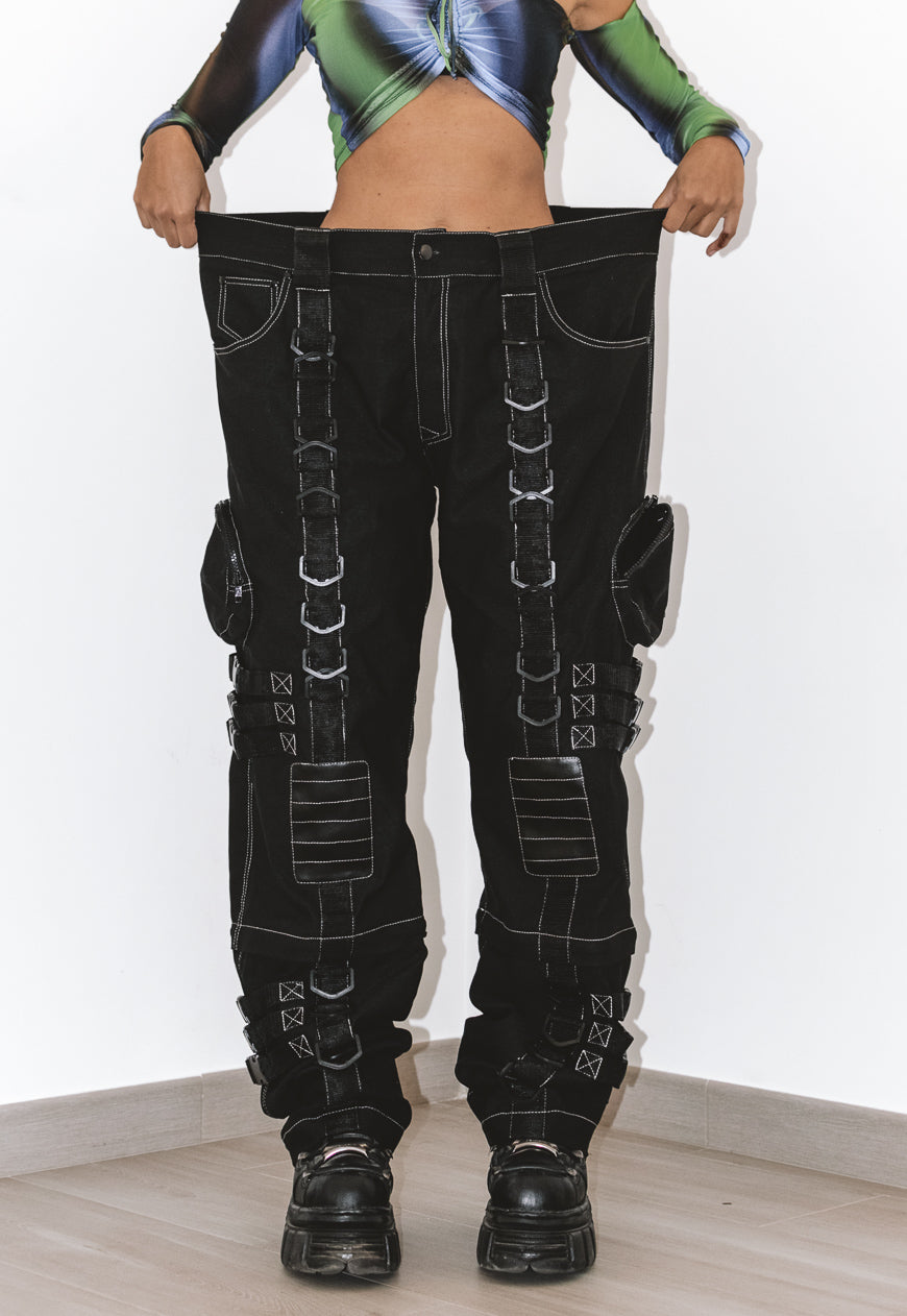 Vintage Y2k Baggy Rave Pants in Black With Buckles