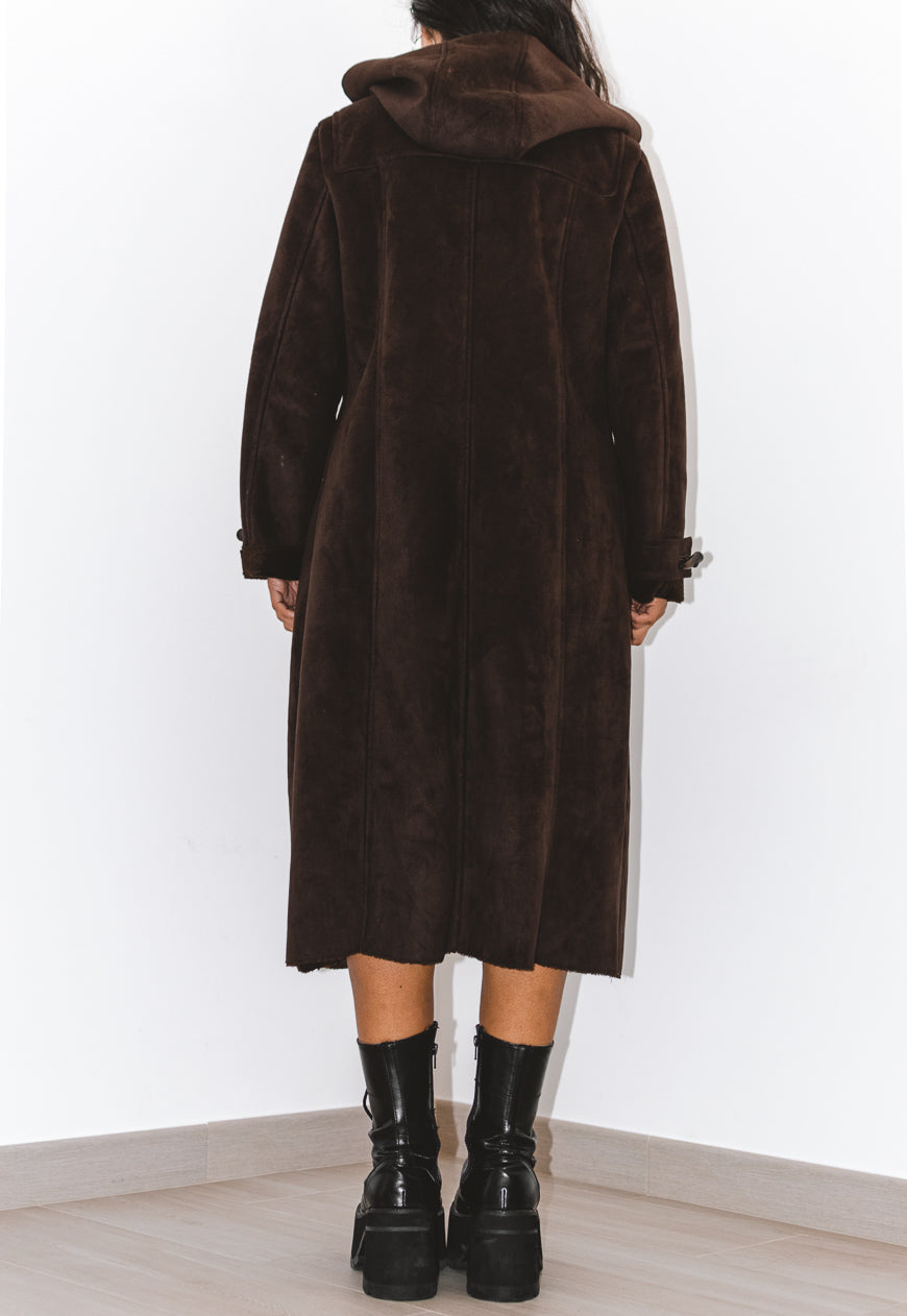 Vintage Y2k Vegan Paddington Long Coat in Brown