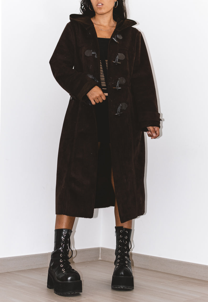 Vintage Y2k Vegan Paddington Long Coat in Brown